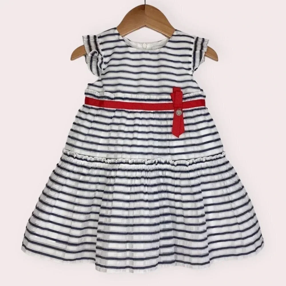 Mayoral Chic dress flutter sleeve blue and white stripe size‎ 18 months